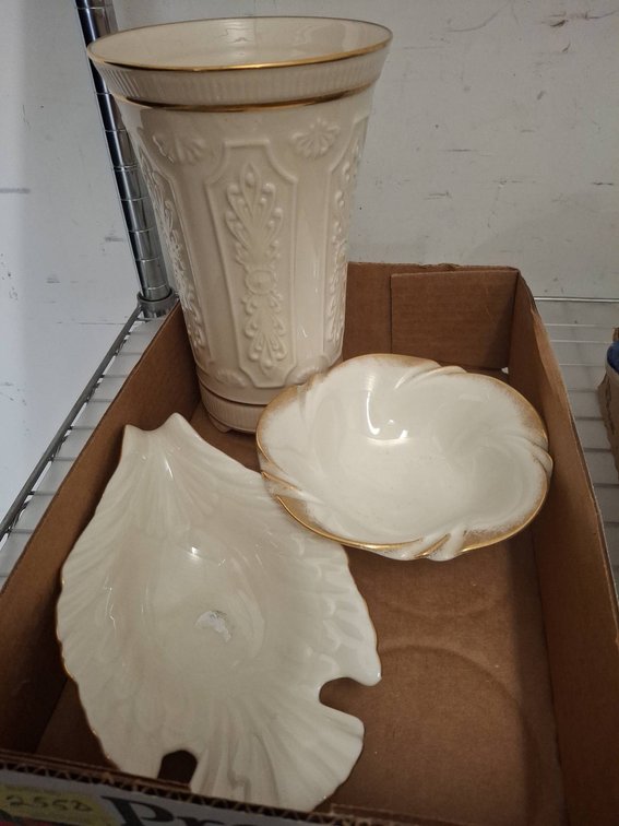 Lenox Porcelain Vase and Two Dishes, Gold Trim