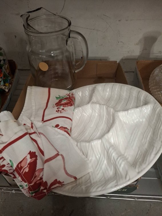 Lemporte Portugal Divided Bowl, Pitcher, Linens