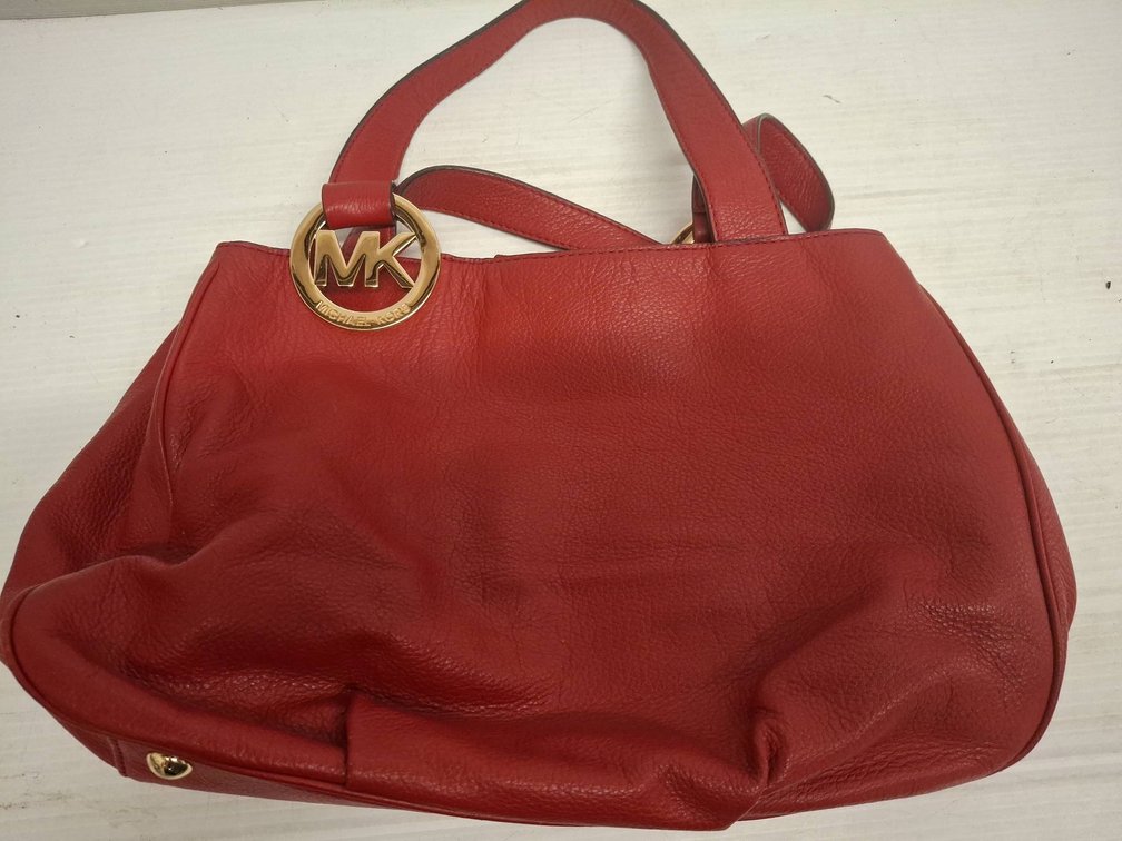 Michael Kors Red Leather Handbag with Gold Tone MK
