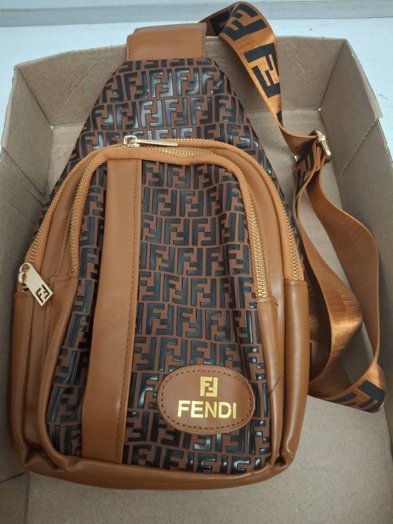 Fendi Brown Crossbody Bag with Gold Logo
