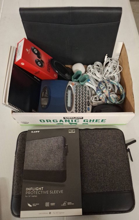 Office Supply Lot: Label Maker, Earbuds, Cords