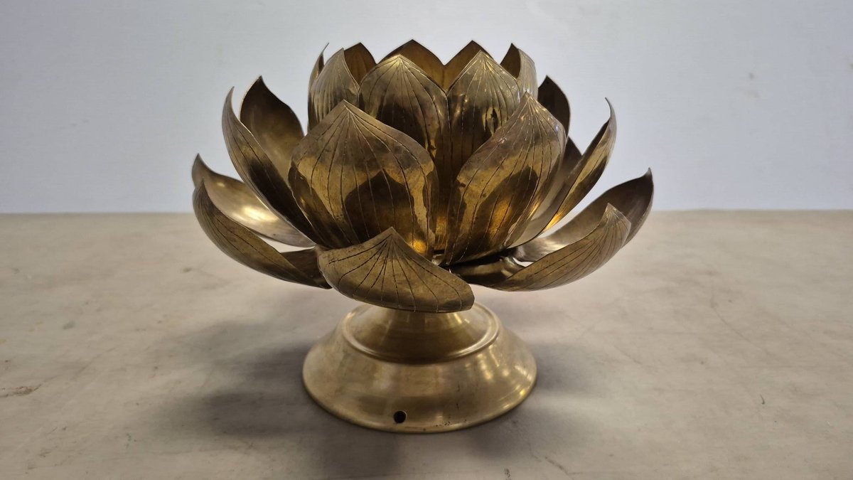 Brass Lotus Flower Candle Holder, 7 Inch