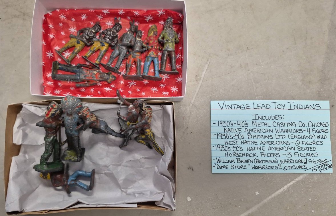 1930s-50s Lead Native American Toy Figures, 13pcs