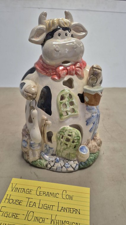 Ceramic Cow Tea Light Lantern 10 Inch