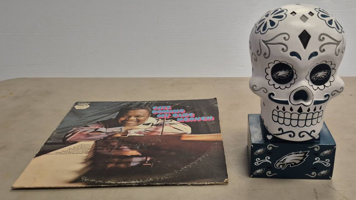 Fats Domino LP & Ceramic Skull Figurine Lot