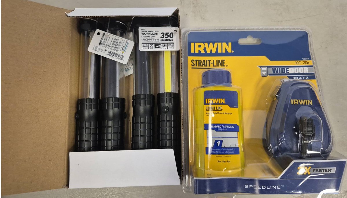 4 Rechargeable Worklights & Irwin Chalk Reel Set
