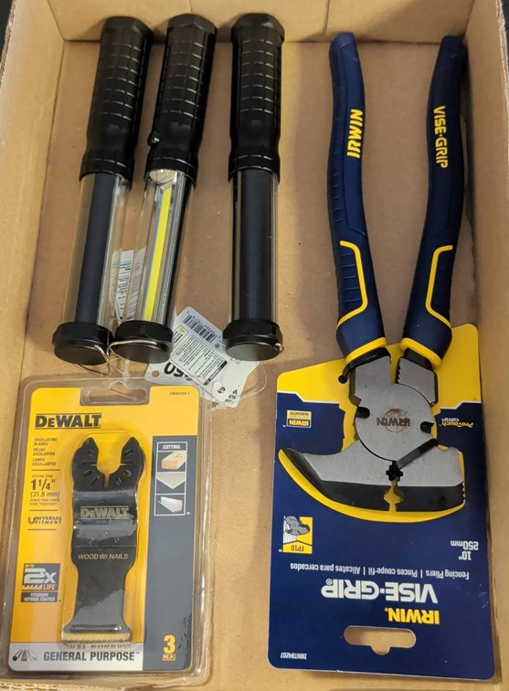 Tool Lot: DEWALT Blades, IRWIN Pliers, Worklights