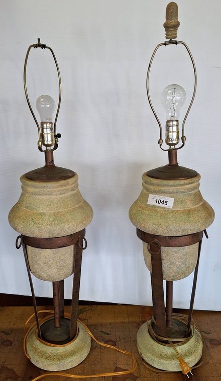 Pair Stoneware Table Lamps, 36 Inches Tall