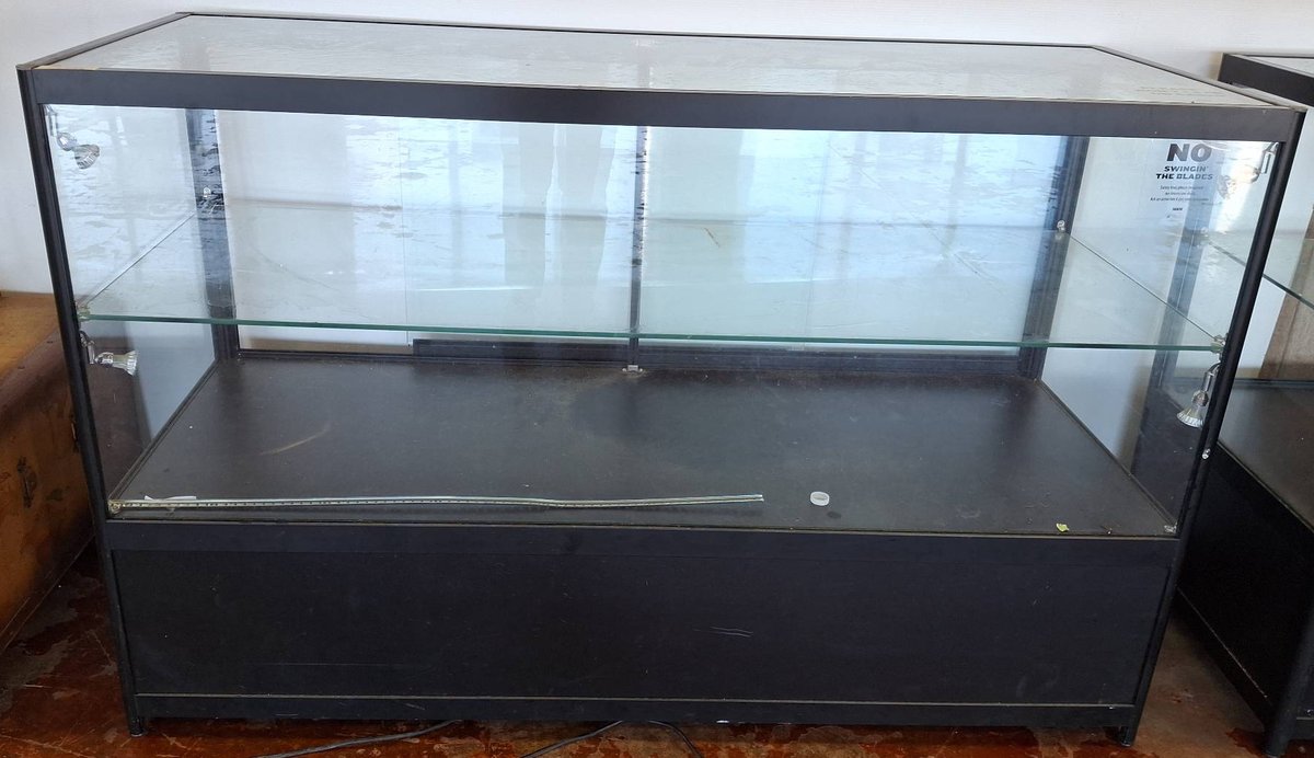 Glass Display Case 60x24x38 Black Metal Frame
