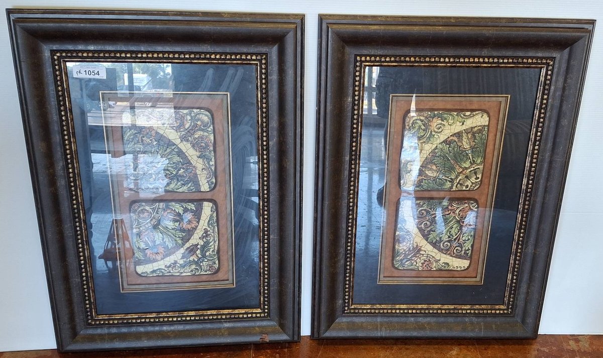 Pair Framed Ornamental Art Prints, 24x33