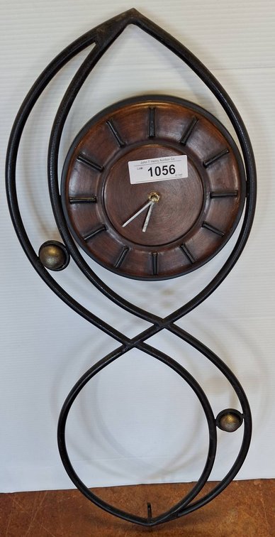 Metal Wall Clock With Wood Face, 12x30 Inches
