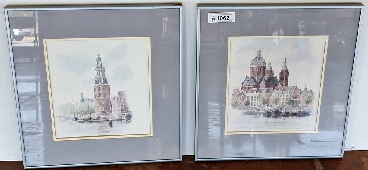 Pair Bob Pestman Amsterdam Watercolors 16x17