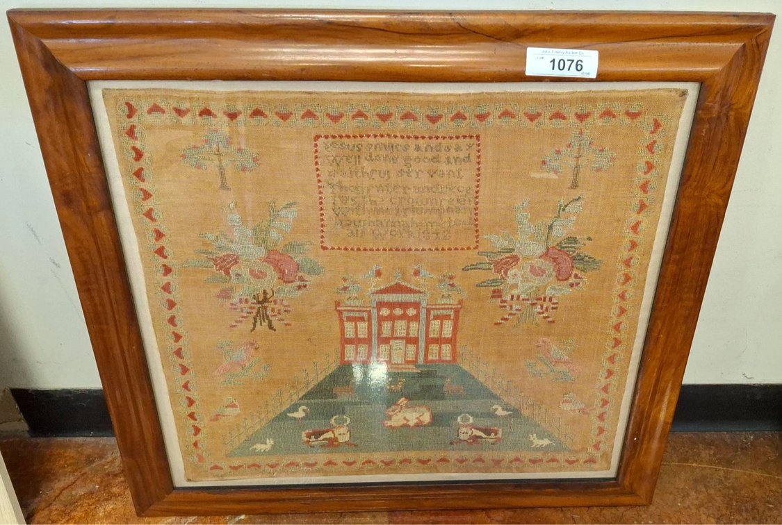 Framed Needlework Sampler, 27x25 Inches