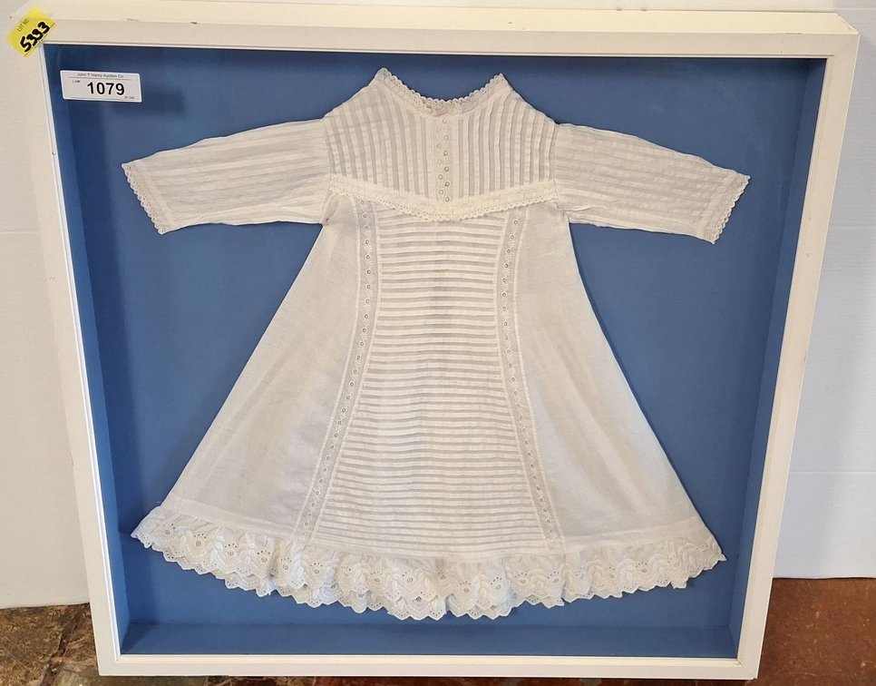 Framed White Baby Dress 28x28 Shadowbox Display