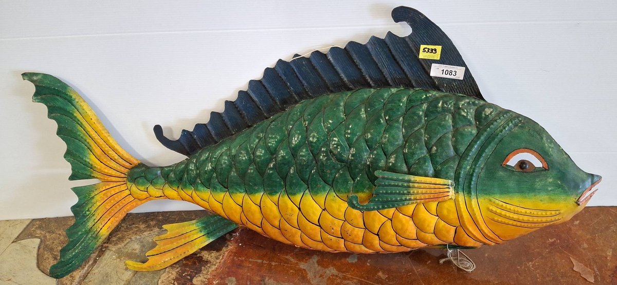 Large Carved Wood Painted Fish Wall Decor 47x24