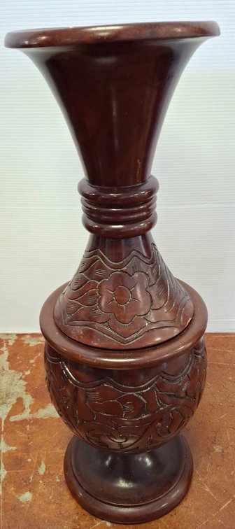 2 Pc Carved Wood Vase 8x23 Floral Design