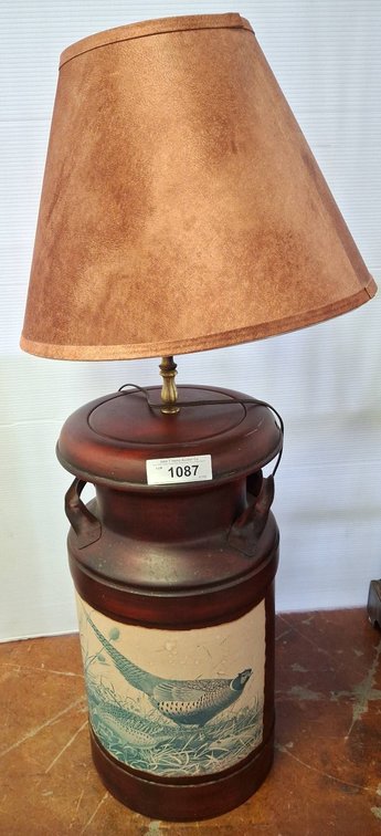 36" Milk Can Table Lamp With Pheasant Motif