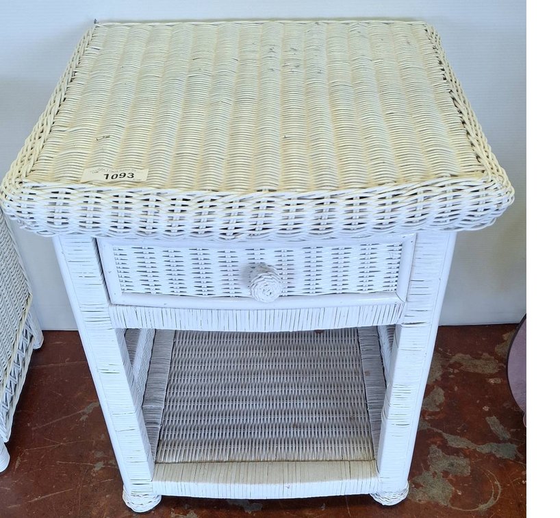 White Wicker Nightstand with Drawer 21x21x24