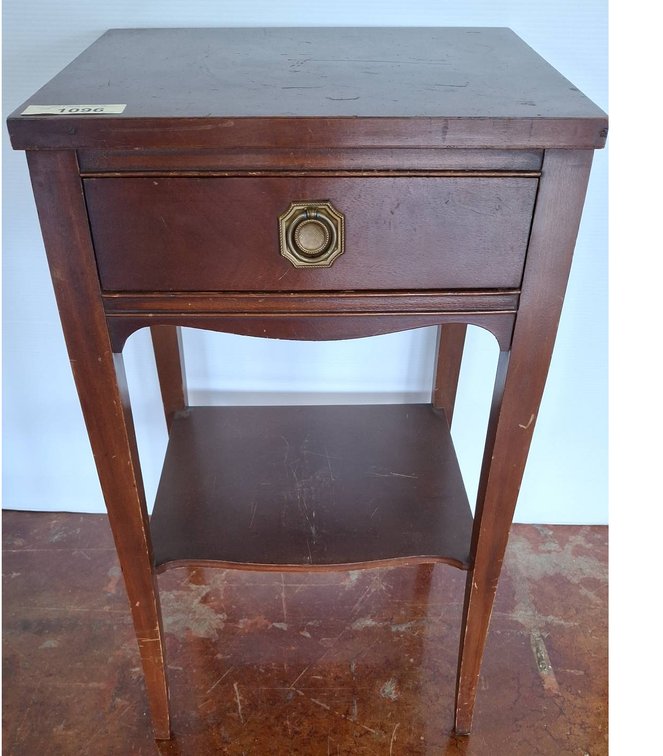 Wood End Table with Drawer and Shelf 16x14x27