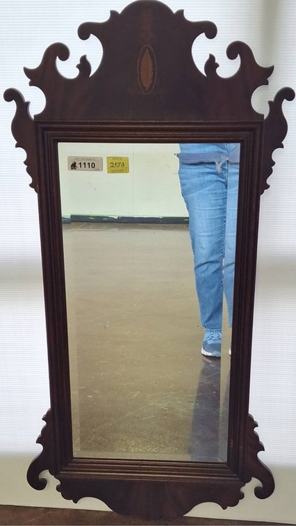 Carved Wood Wall Mirror with Decorative Crest