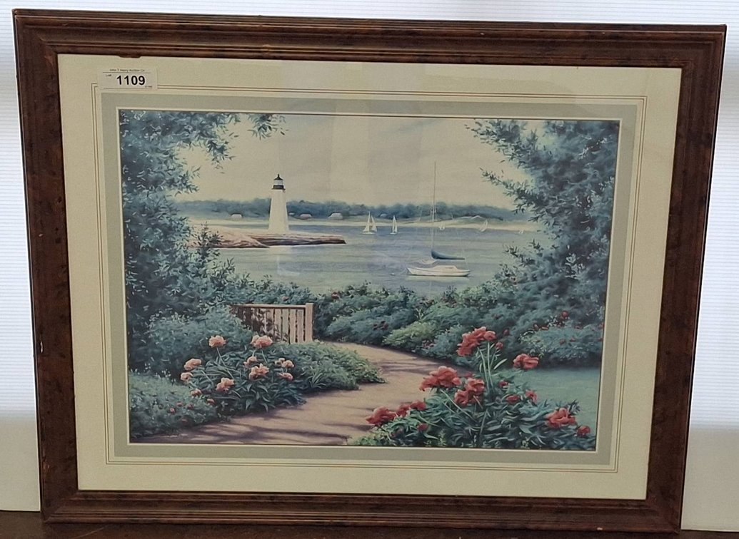 Framed Lighthouse Garden Art Print 31x25 Inches