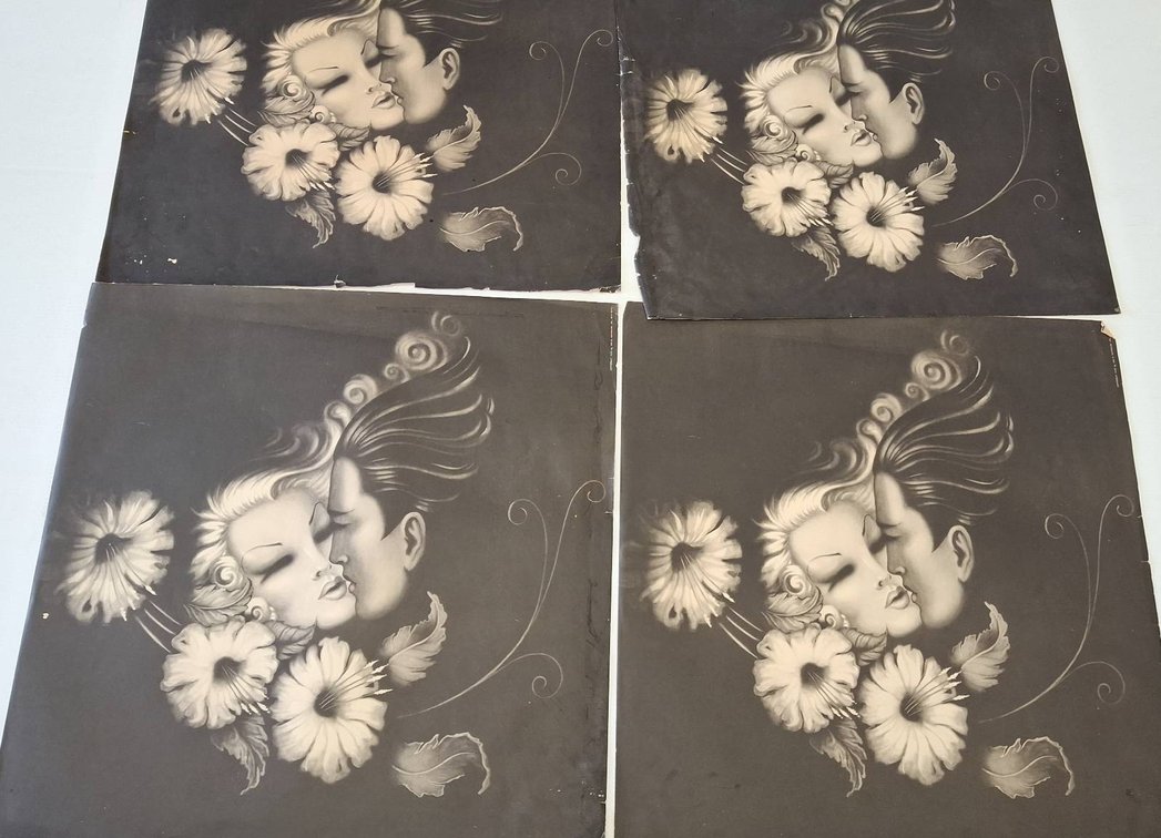 4 Art Prints 24x24 Floral Face Motif