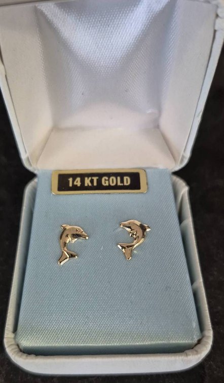 14 KT Gold Dolphin Stud Earrings Pair