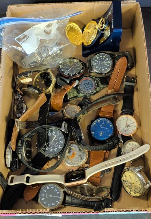 Box Lot of Mixed Wristwatches and Pocket Watches