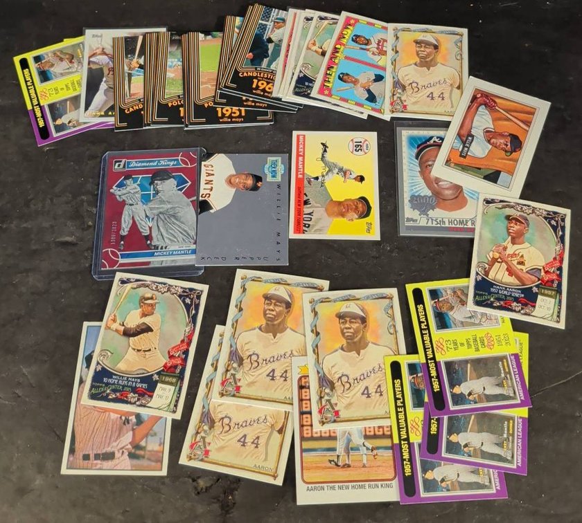 Baseball Card Lot Featuring Hank Aaron, Mantle