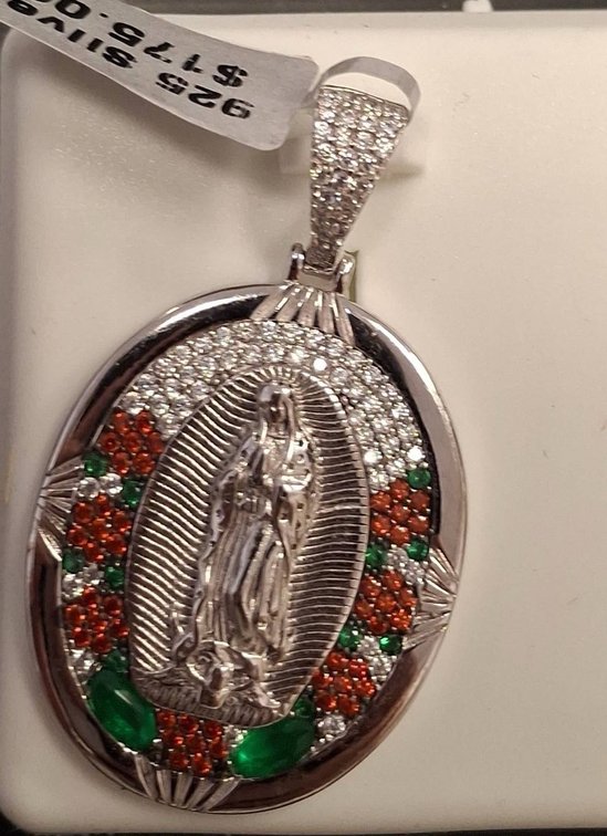 .925 Silver Virgin Mary Pendant, Multicolor CZ