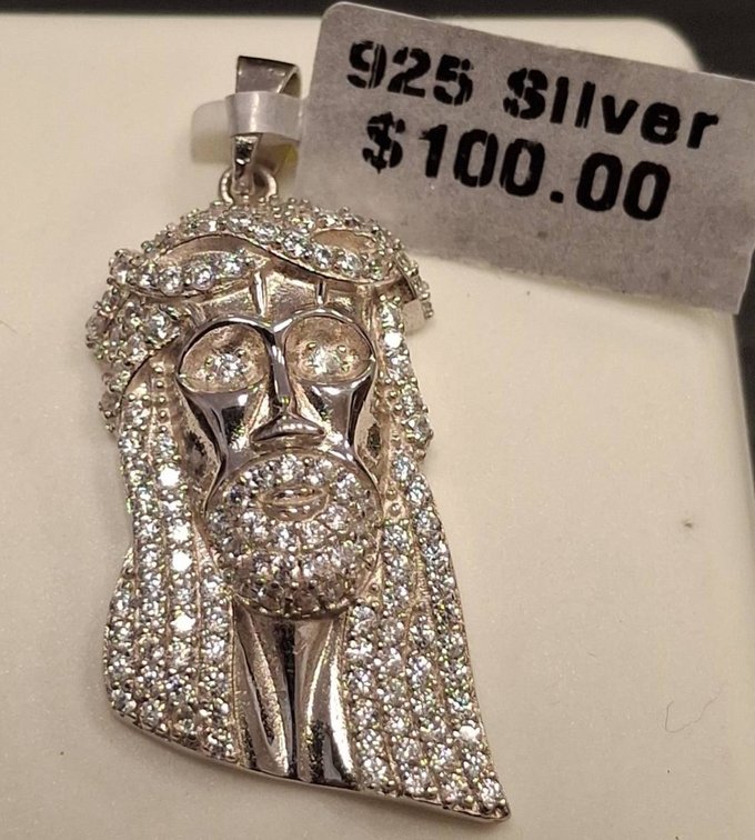 925 Silver Jesus Face Pendant With Stones