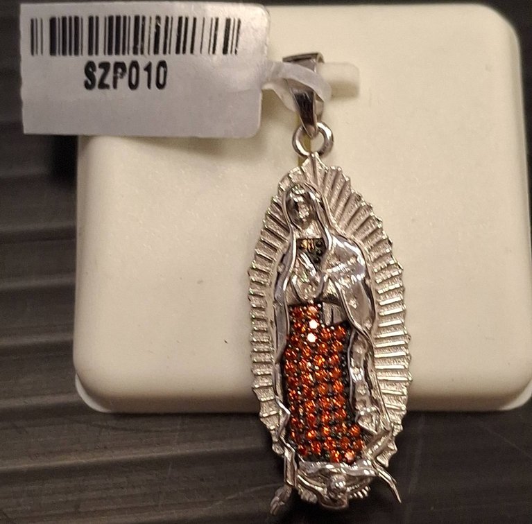 925 Silver Virgin Mary Pendant with Red Stones