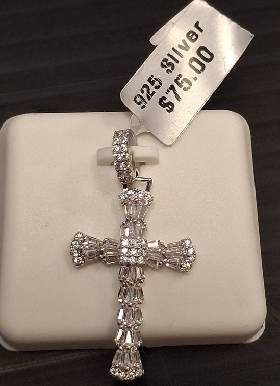 Sterling Silver 925 Cross Pendant With Stones