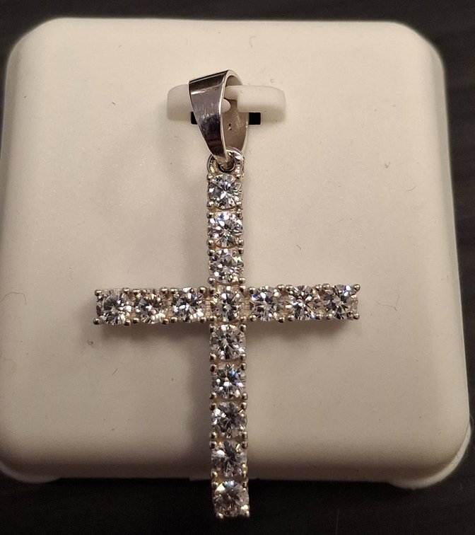 925 Silver Cross Pendant with Clear Stones