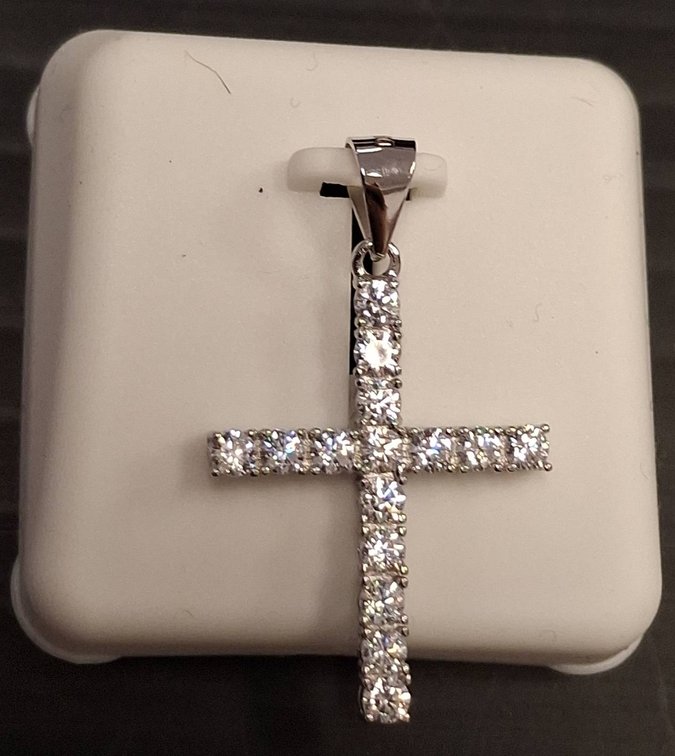 Silver-Tone Cross Pendant With Clear Stones
