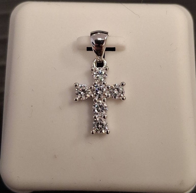 Sterling Silver 925 Cross Pendant With Stones