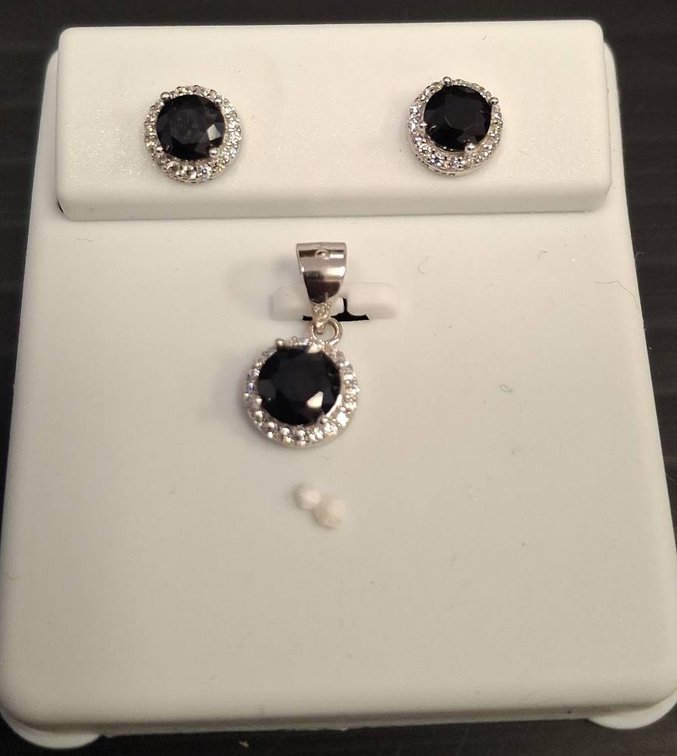 Sterling Silver 925 Black Stone Earrings & Pendant
