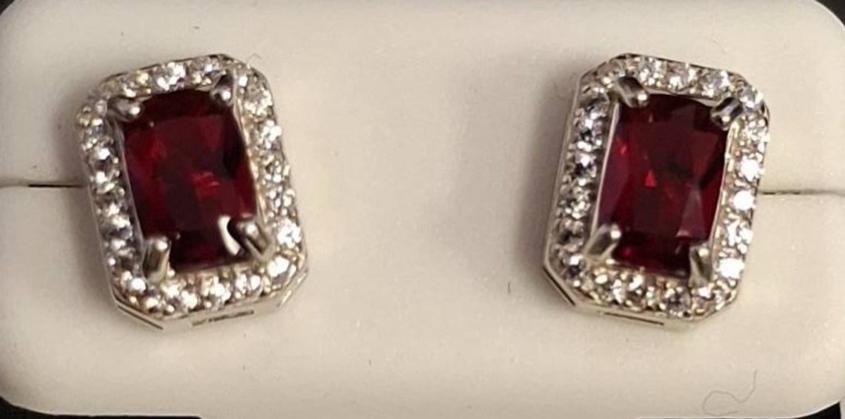 925 Sterling Silver Red Stone Stud Earrings