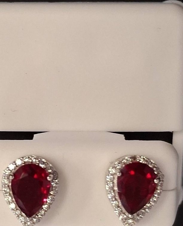 Pair Sterling Silver 925 Red Teardrop Earrings