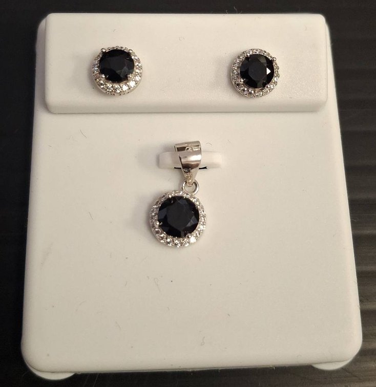 Sterling Silver 925 Black Stone Earrings & Pendant