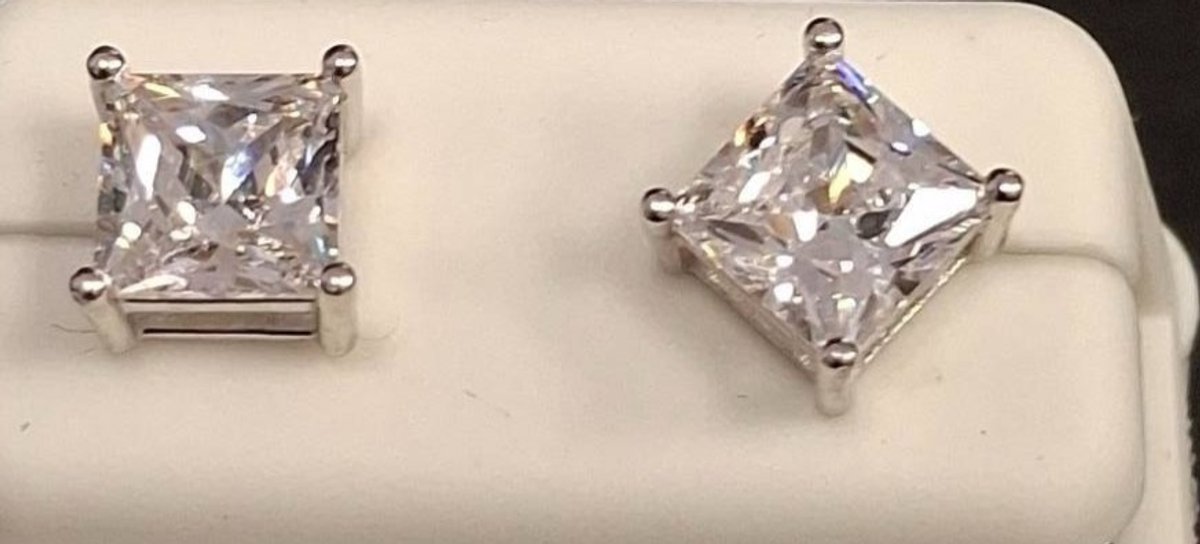 Square-Cut Stud Earrings in Mounts