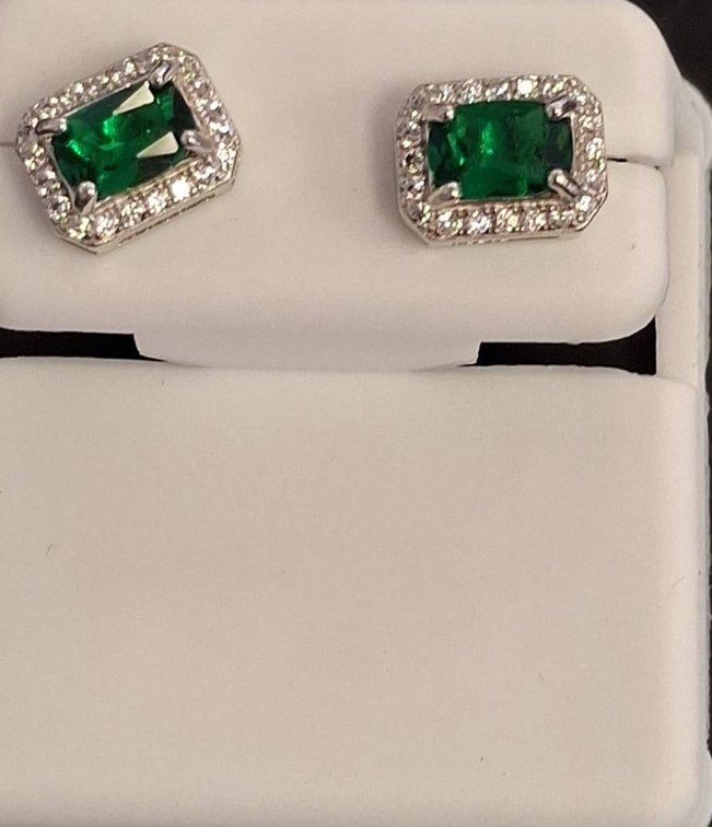 925 Silver Green Gemstone Stud Earrings