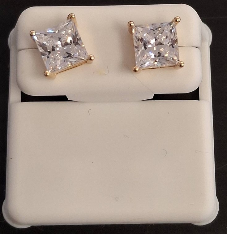 Pair 925 Square Stud Earrings with Clear Stones
