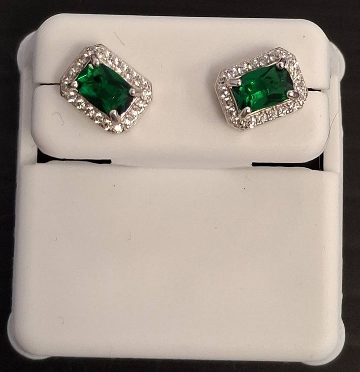 Sterling Silver Earrings With Green Stones 925