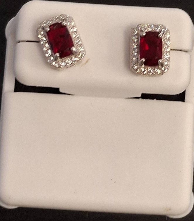 Sterling Silver 925 Red Stone Stud Earrings