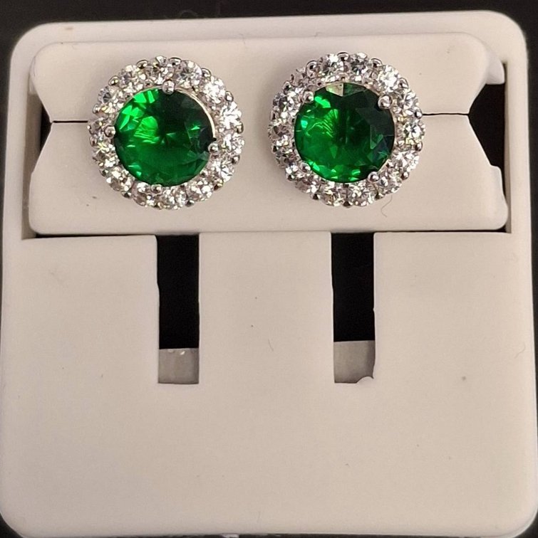 Sterling Silver Green Stone Stud Earrings