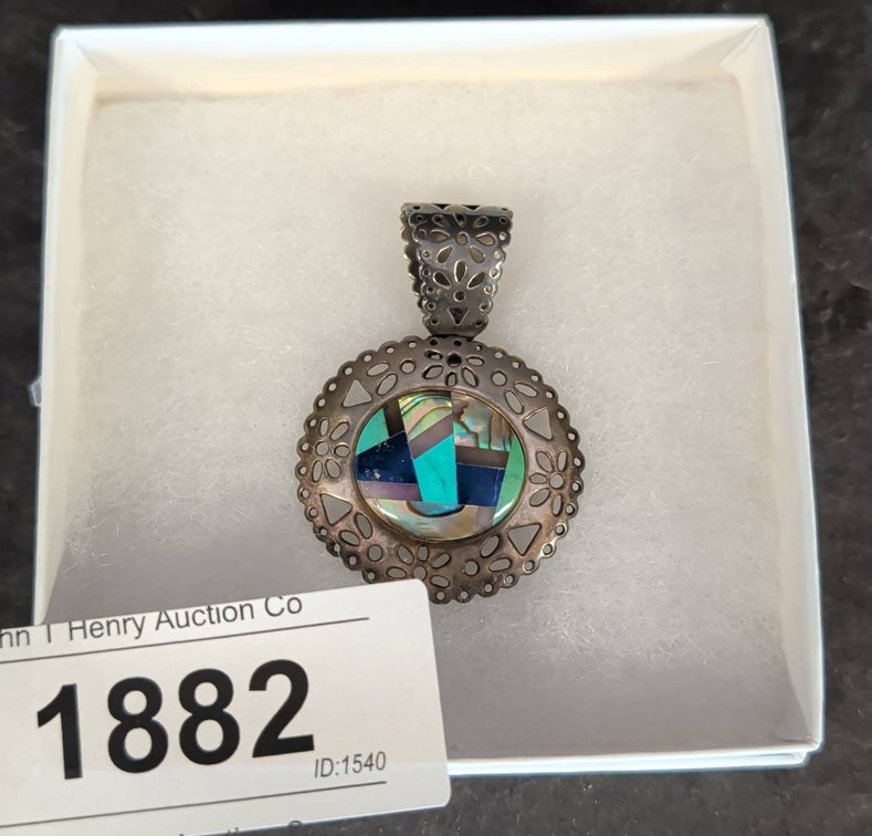 Sterling Silver Abalone Inlay Pendant Brooch