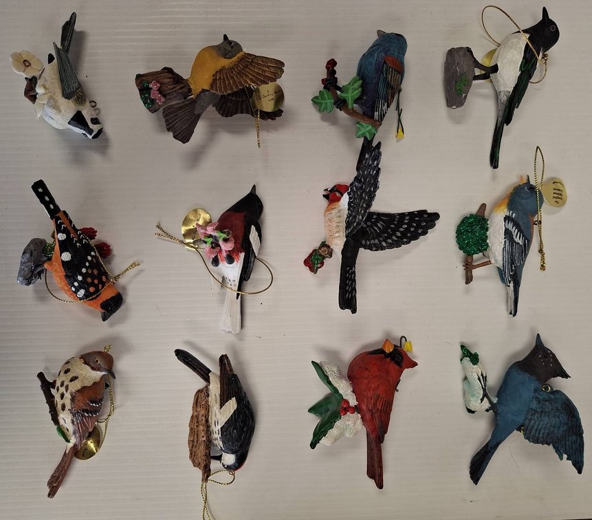 12 Danbury Mint Songbird Christmas Ornaments
