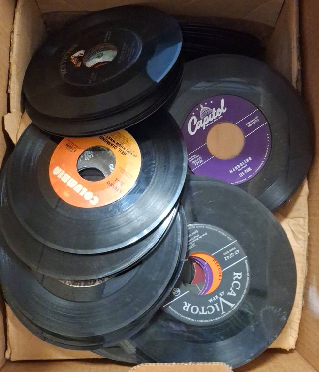 Box Lot of Assorted 45 RPM Vinyl Records