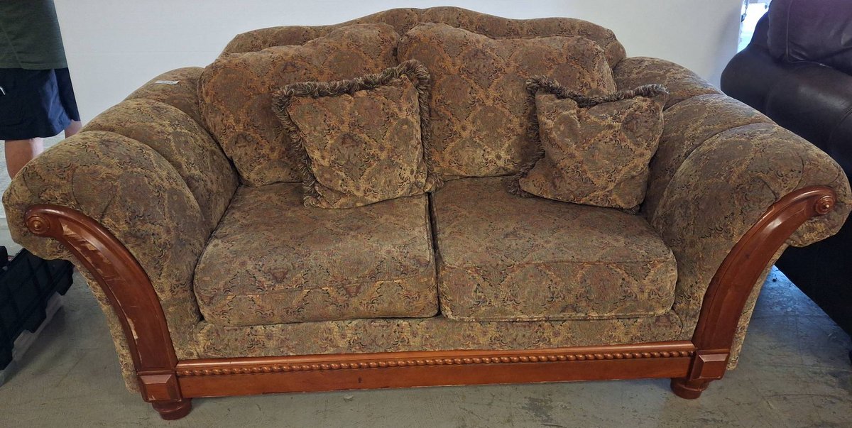 Upholstered Loveseat with Wood Trim, 60 Inches